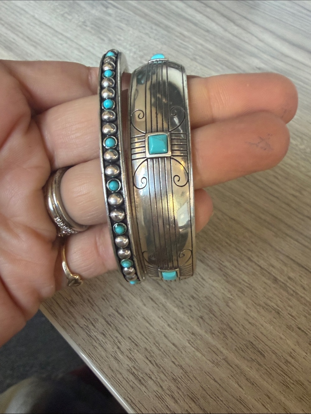 Brighton Silver Bangles with Turquoise Accents